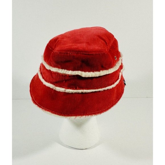 Gap Bucket Hat Red Corduroy Sherpa Lined Unisex S/M Warm Y2K Fashion Cap Winter - Picture 6 of 9